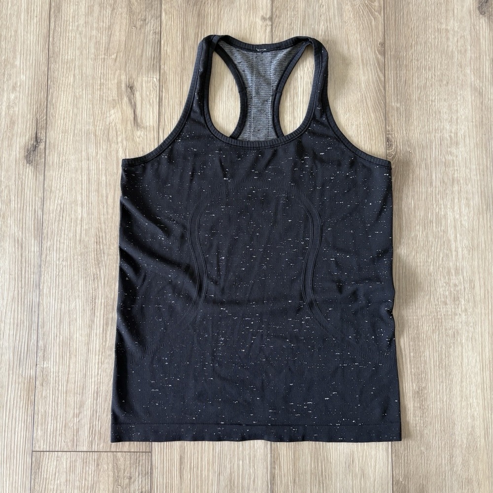 Lululemon Swiftly Tech Black Speckled Racerback Tank Top Shirt Size 8 Yoga Gym